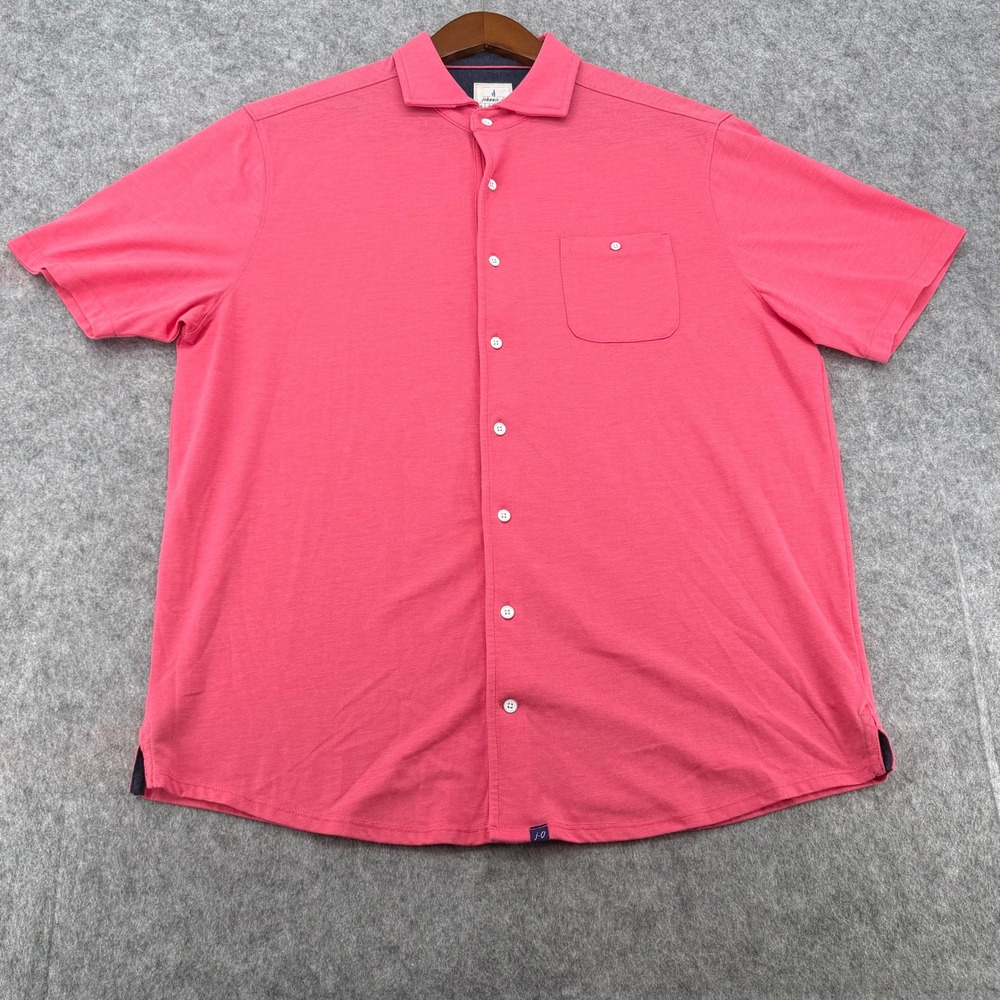 Johnnie-O Hangin Out Mens Large Coral Pink Short Sleeve Button Down Shirt Jersey